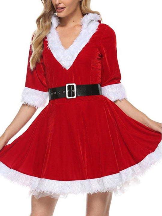 Hooded Sexy Christmas Puffy Santa Dress - Klazzi Fashion Boutique