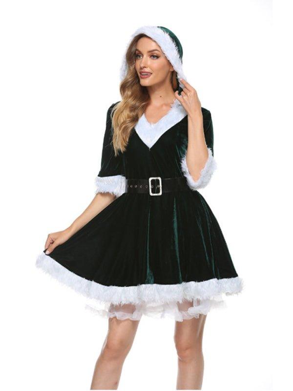 Hooded Sexy Christmas Puffy Santa Dress - Klazzi Fashion Boutique