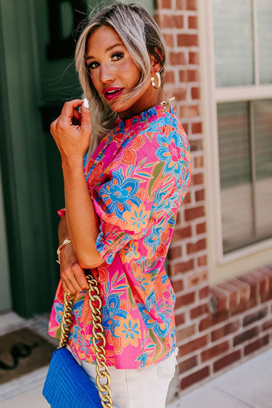 Hot Pink Boho Floral Blouse - Klazzi Fashion Boutique