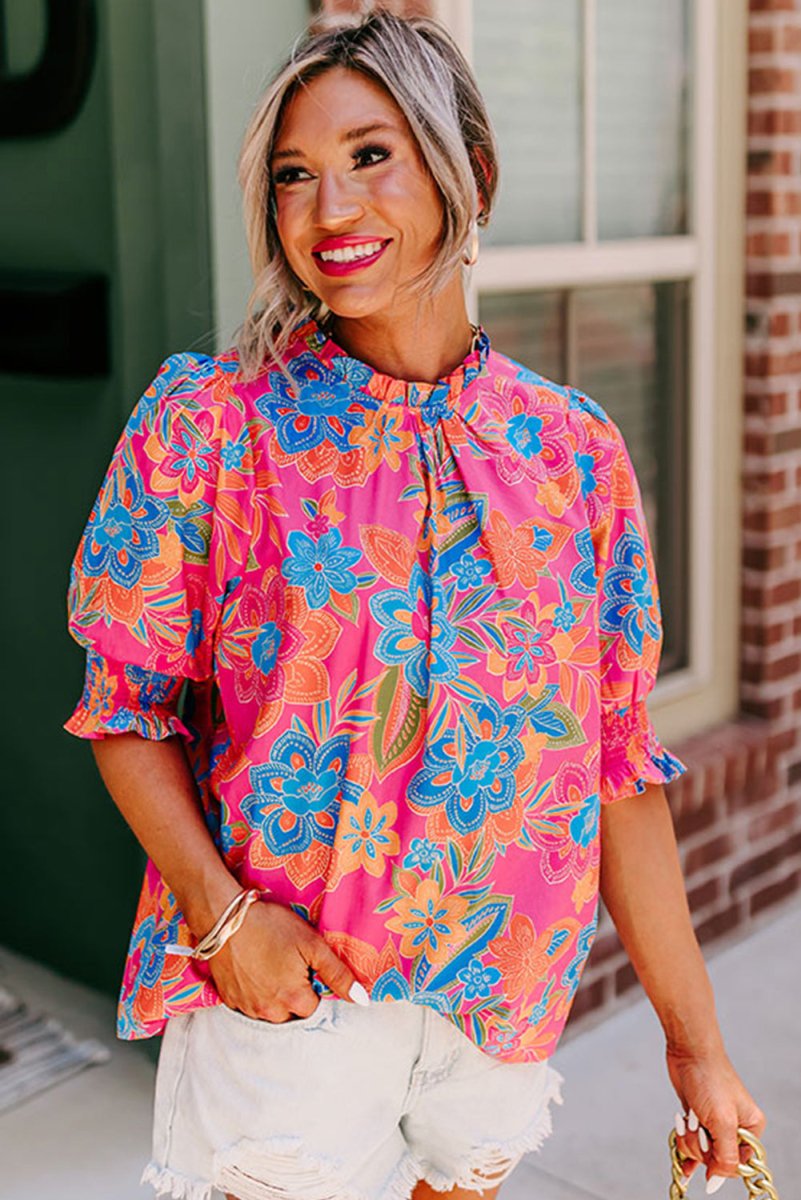 Hot Pink Boho Floral Blouse - Klazzi Fashion Boutique