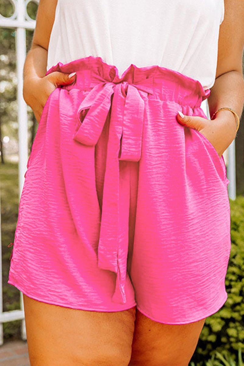 Hot Pink High Waist Plus Size Casual Shorts - Klazzi Fashion Boutique