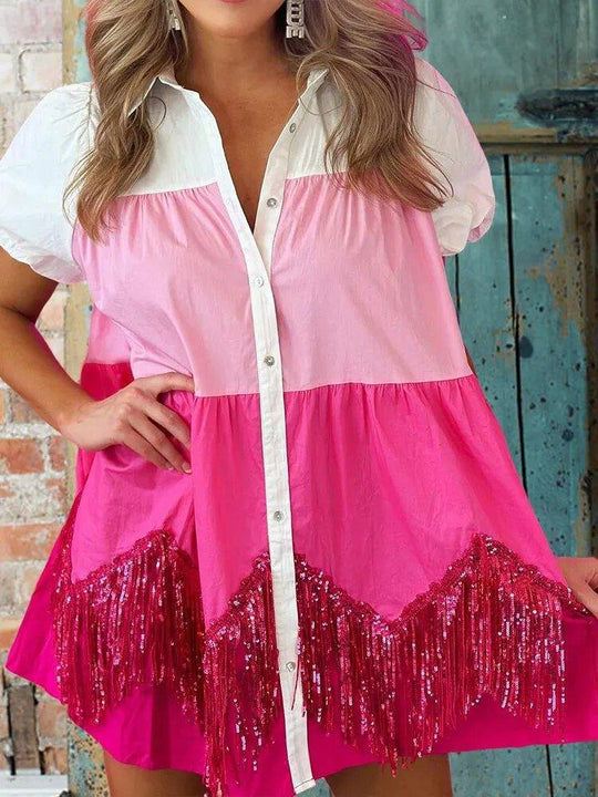 Hot Pink Shimmery Fringy Sequin Dress - Klazzi Fashion Boutique