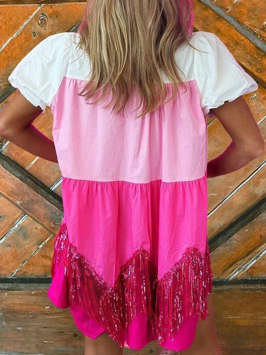 Hot Pink Shimmery Fringy Sequin Dress - Klazzi Fashion Boutique