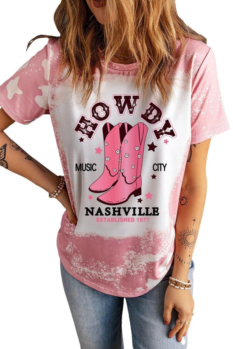 "Howdy Nashville" Cowboy Boots Graphic Tee - Klazzi Fashion Boutique