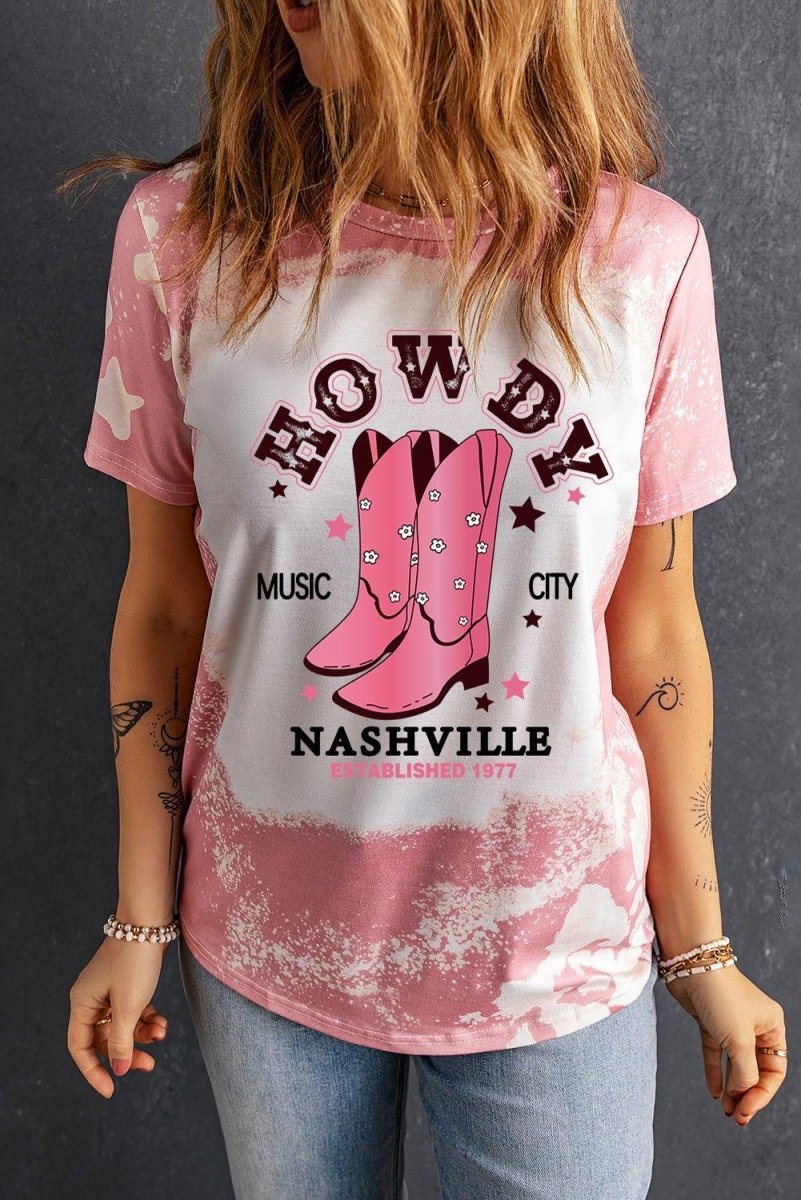 "Howdy Nashville" Cowboy Boots Graphic Tee - Klazzi Fashion Boutique