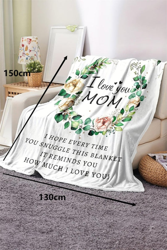 "I Love You MOM" Floral Large Blanket - Klazzi Fashion Boutique