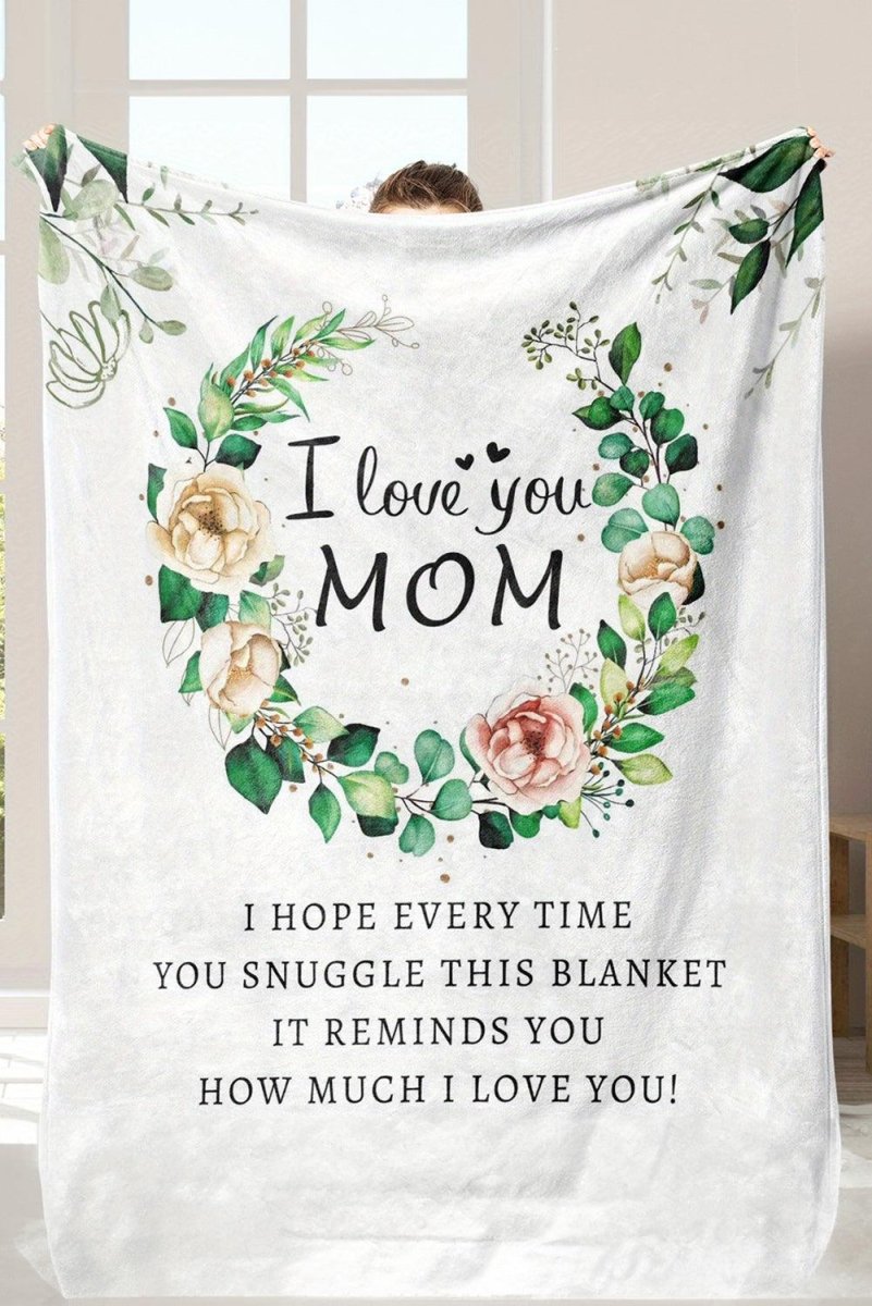 "I Love You MOM" Floral Large Blanket - Klazzi Fashion Boutique