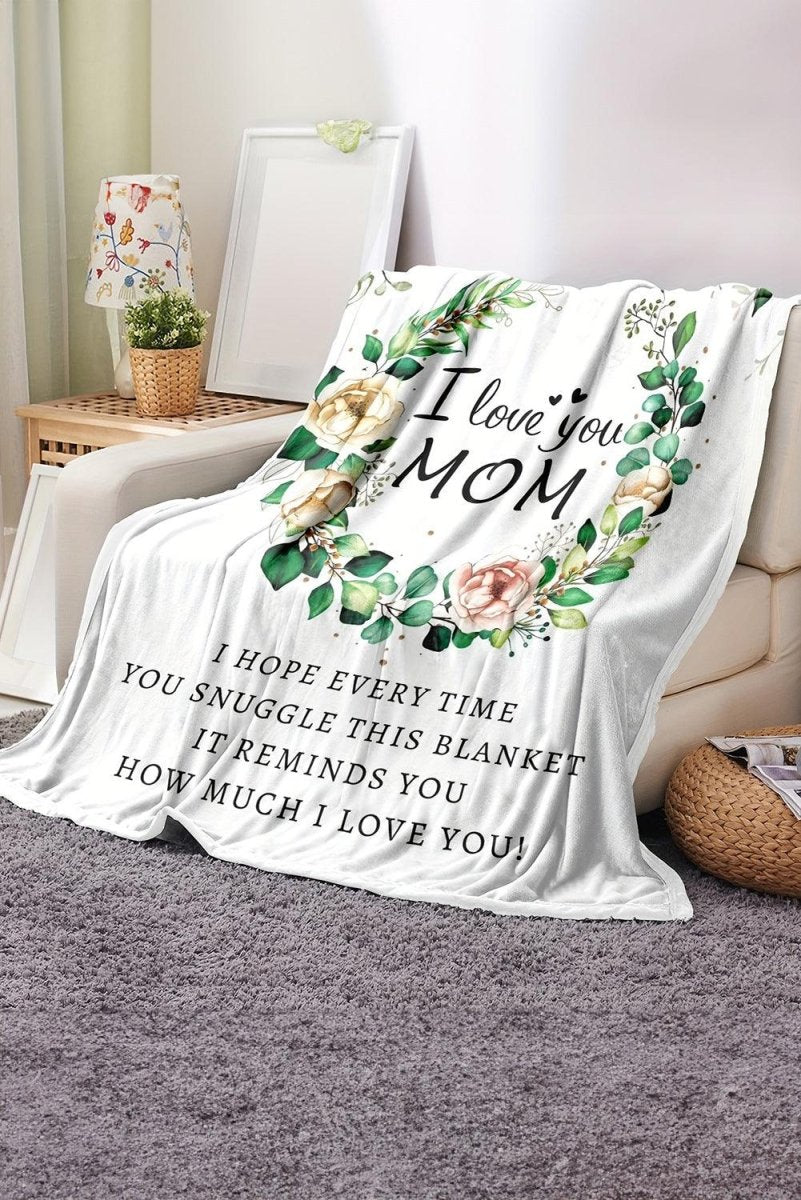 "I Love You MOM" Floral Large Blanket - Klazzi Fashion Boutique