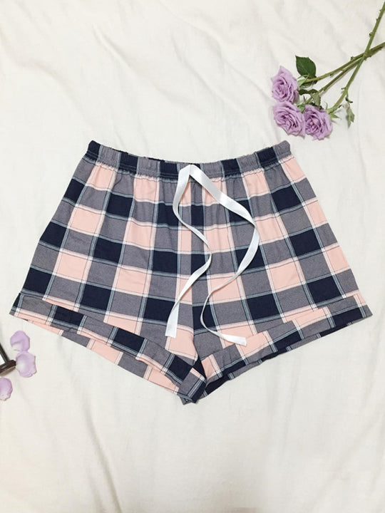 Plus Size Women's Knitted Casual Comfort Plaid Short Pajama Pants - Klazzi Fashion Boutique