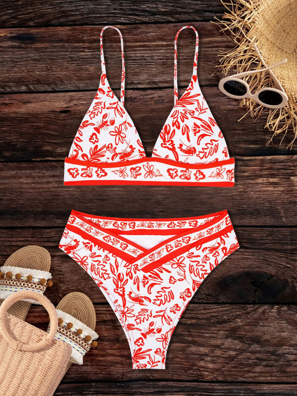 Paula Orange Printed Split Swimsuit