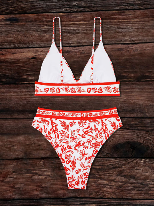 Paula Orange Printed Split Swimsuit