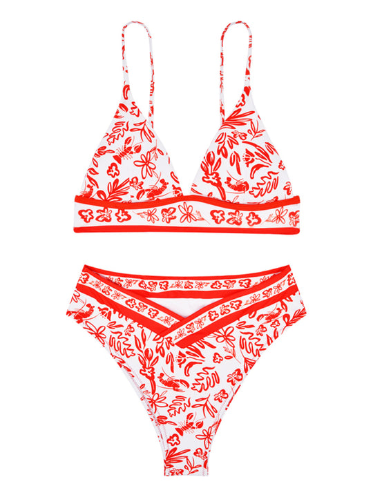 Paula Orange Printed Split Swimsuit