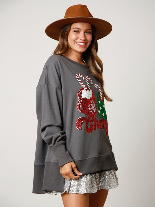 Christmas Holiday "Cheers" Sequins Sweatshirt 