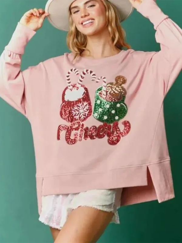 Christmas Holiday "Cheers" Sequins Sweatshirt 