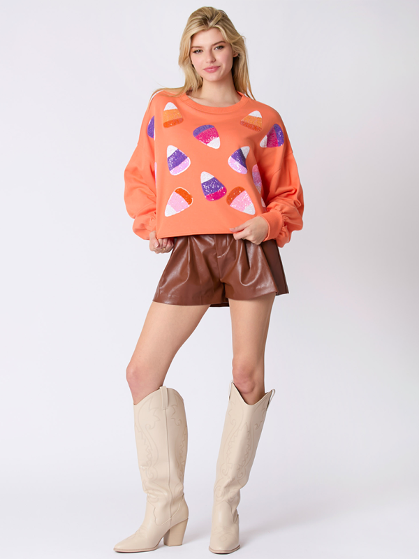 Halloween Multicolor Sequins Candy Corn Sweatshirt