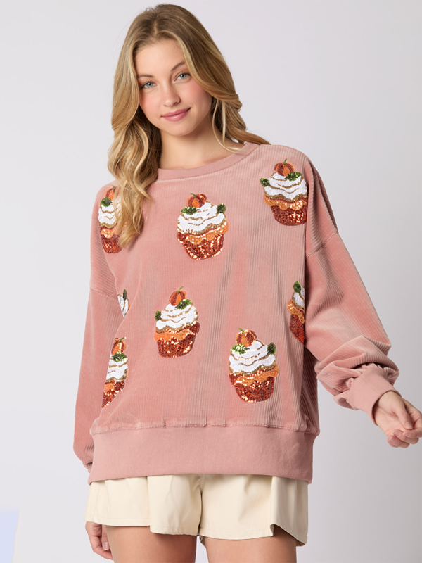 Sassy Sweet Sequin Pumpkin Cupcake Sweatshirt