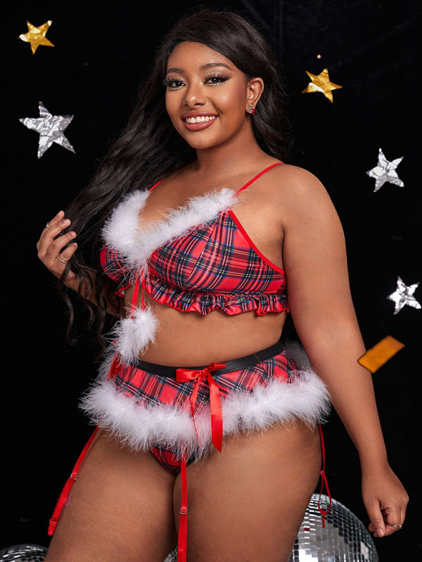 Plus Size Naughty Elf Lingerie Two Piece Fur Set