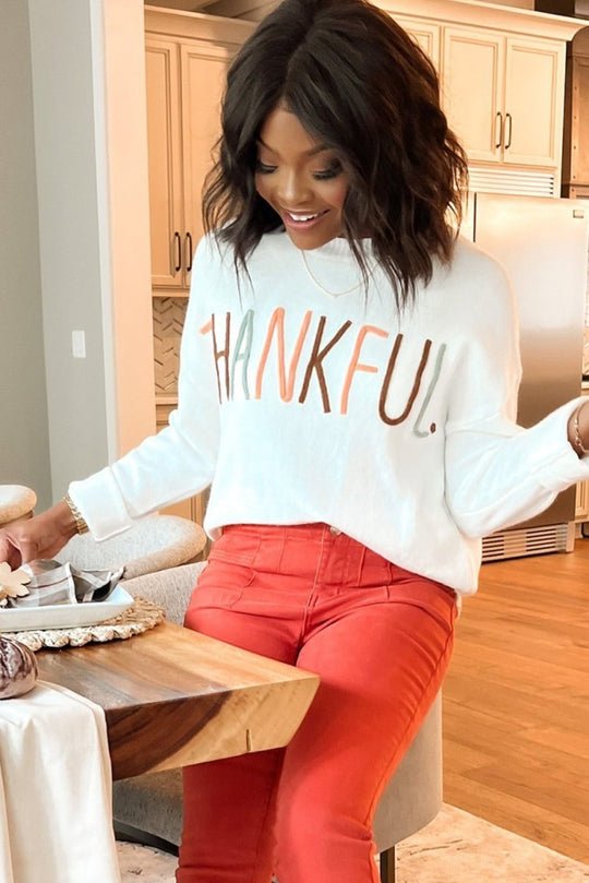 Ivory "Thankful" Embroidery Sweater - Klazzi Fashion Boutique