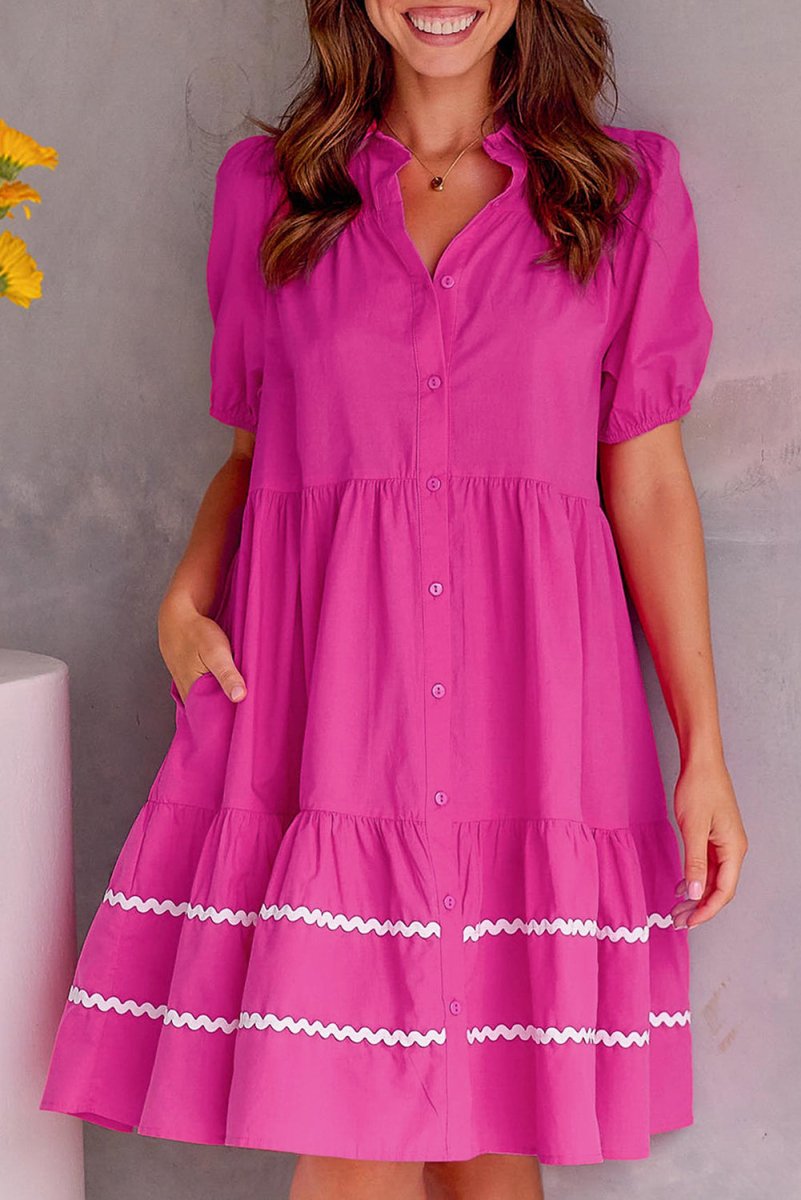 Janice Puff Sleeve Shirt Dress - Klazzi Fashion Boutique