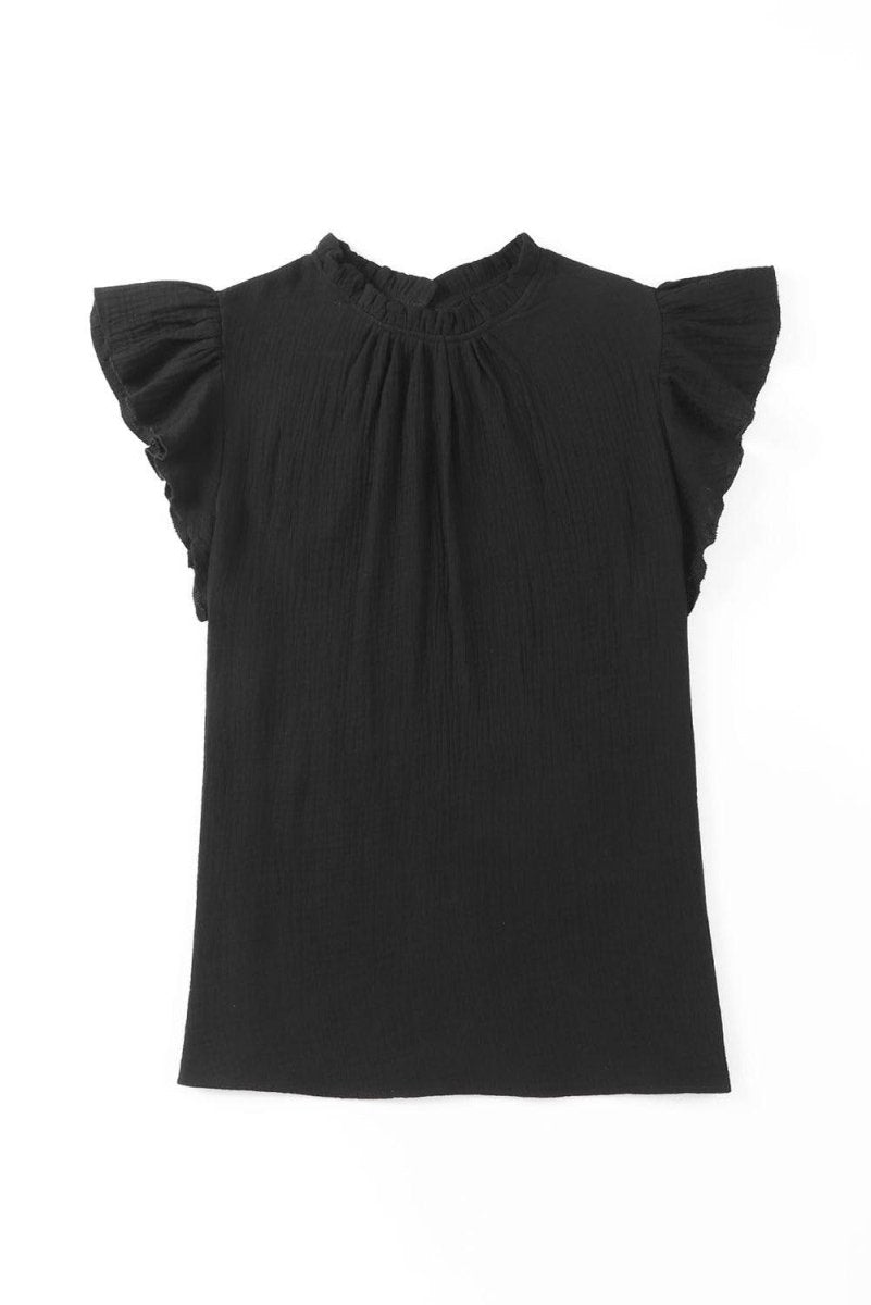 Jenna Crinkled Ruffle Casual Blouse - Klazzi Fashion Boutique