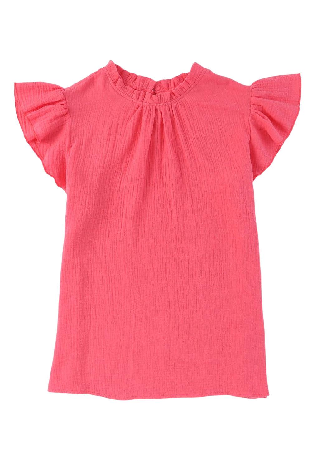 Jenna Crinkled Ruffle Casual Blouse - Klazzi Fashion Boutique