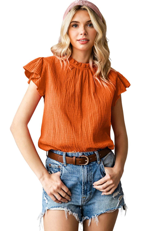 Jenna Crinkled Ruffle Casual Blouse - Klazzi Fashion Boutique