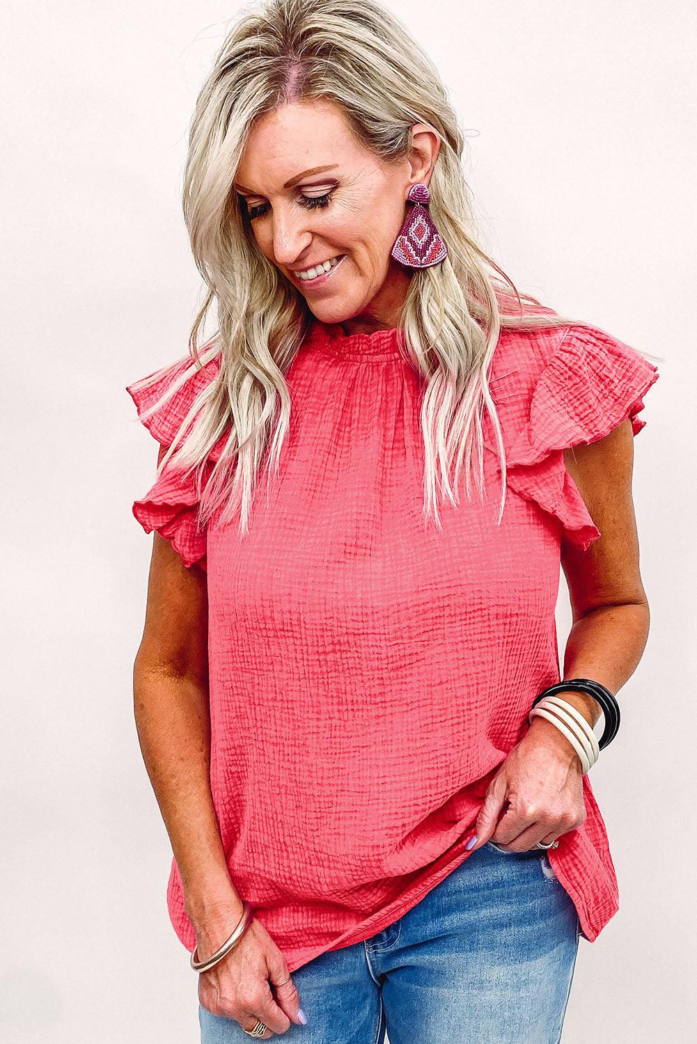 Jenna Crinkled Ruffle Casual Blouse - Klazzi Fashion Boutique