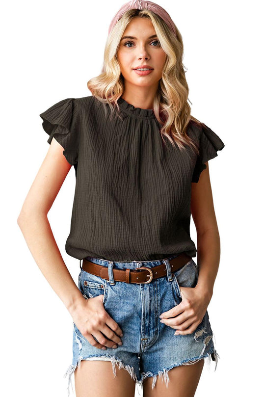 Jenna Crinkled Ruffle Casual Blouse - Klazzi Fashion Boutique