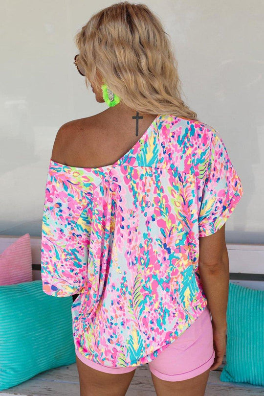 Jenna Multicolor Painted Floral Top - Klazzi Fashion Boutique