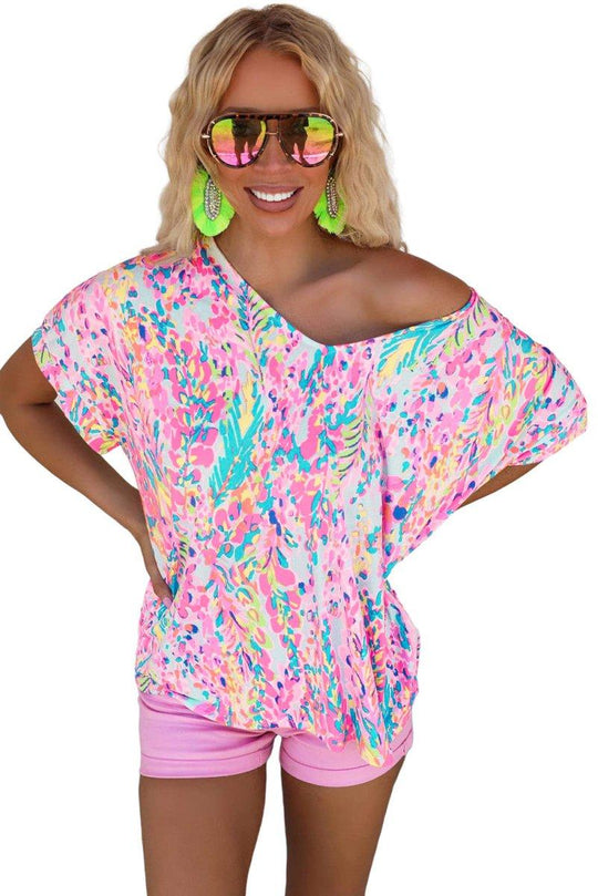 Jenna Multicolor Painted Floral Top - Klazzi Fashion Boutique