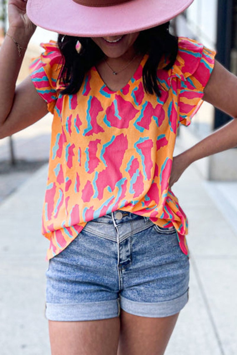 Jenny Abstract Orange and Pink Blouse - Klazzi Fashion Boutique