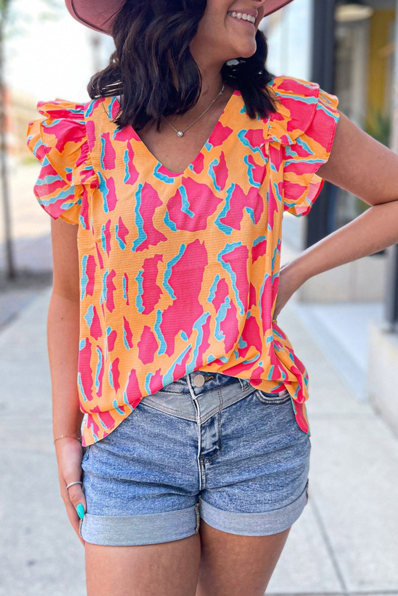 Jenny Abstract Orange and Pink Blouse - Klazzi Fashion Boutique