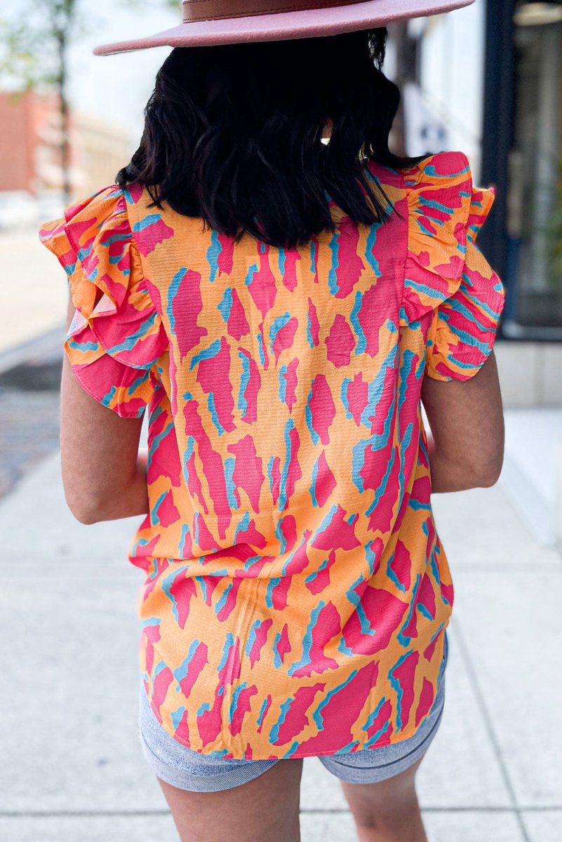 Jenny Abstract Orange and Pink Blouse - Klazzi Fashion Boutique