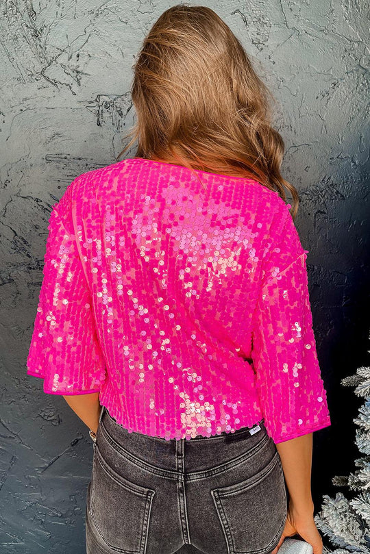 Jesse Bright Pink Sequin Half Sleeve Top