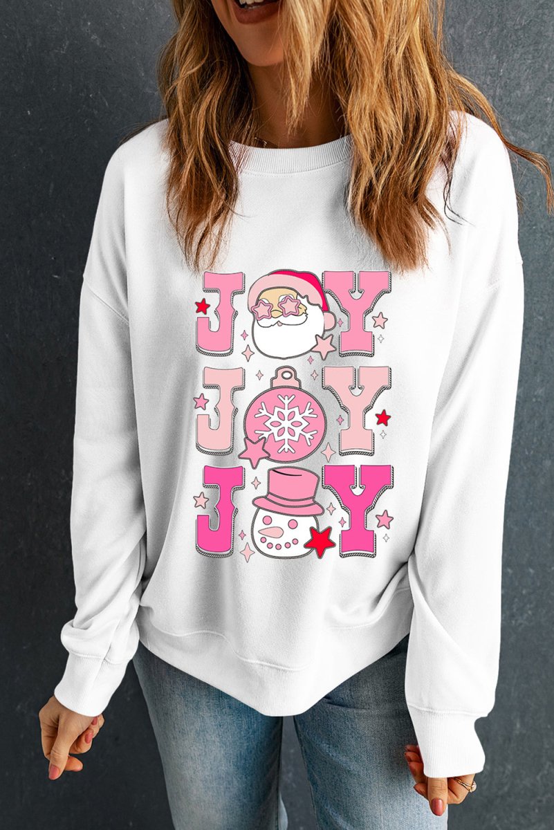 Joyous Christmas Santa Claus "JOY" Graphic Sweatshirt - Klazzi Fashion Boutique