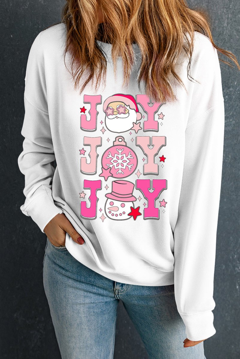 Joyous Christmas Santa Claus "JOY" Graphic Sweatshirt - Klazzi Fashion Boutique