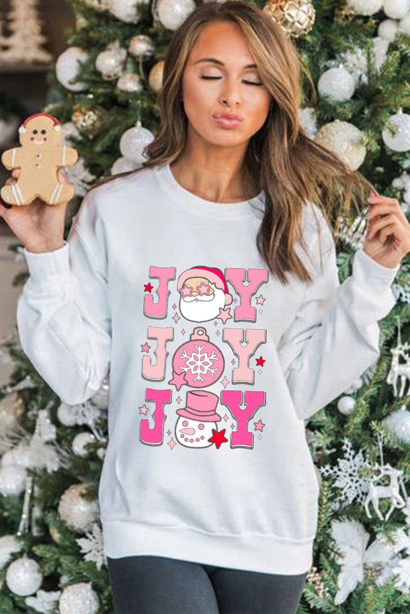 Joyous Christmas Santa Claus "JOY" Graphic Sweatshirt - Klazzi Fashion Boutique