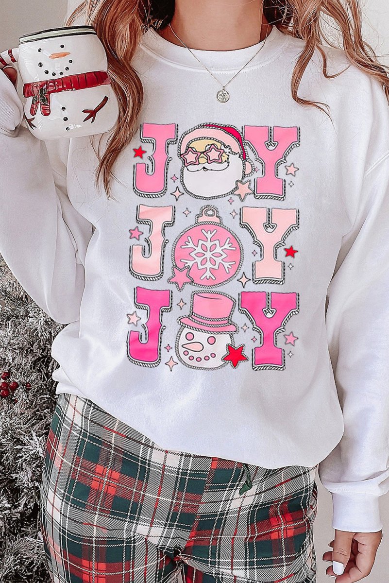 Joyous Christmas Santa Claus "JOY" Graphic Sweatshirt - Klazzi Fashion Boutique