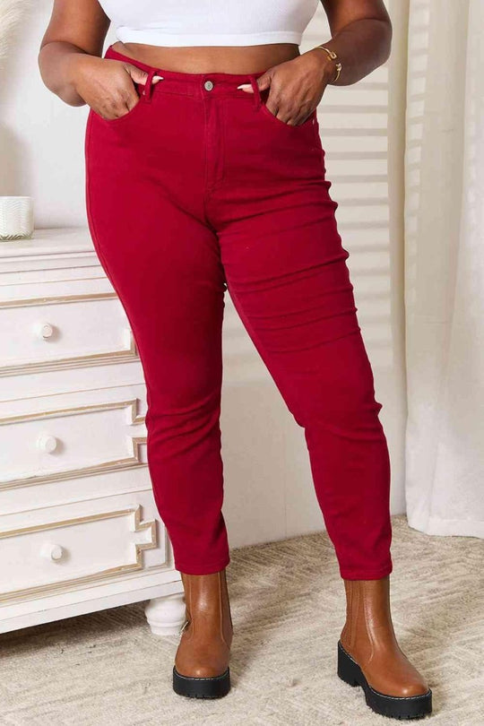 Judy Blue Red High Waist Skinny Jeans - Klazzi Fashion Boutique