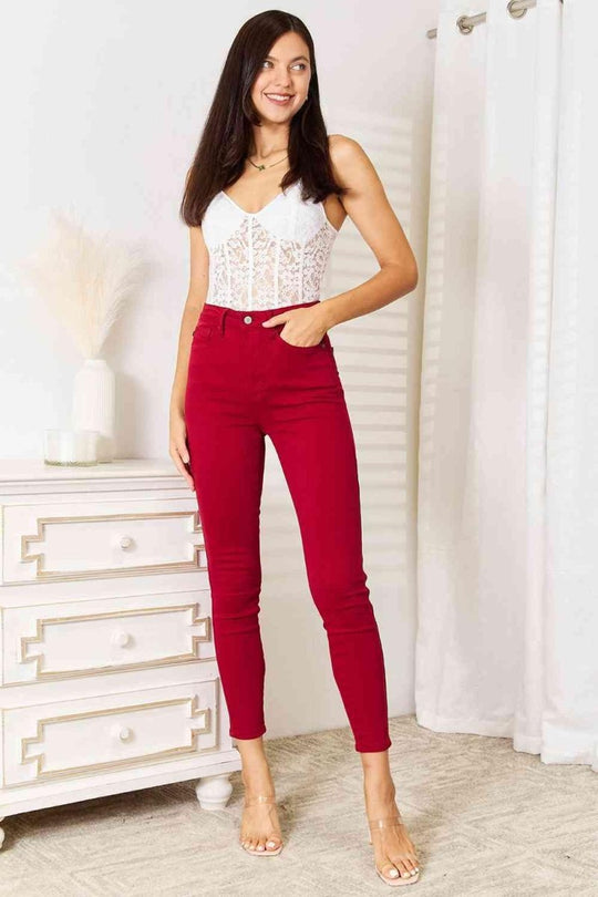 Judy Blue Red High Waist Skinny Jeans - Klazzi Fashion Boutique