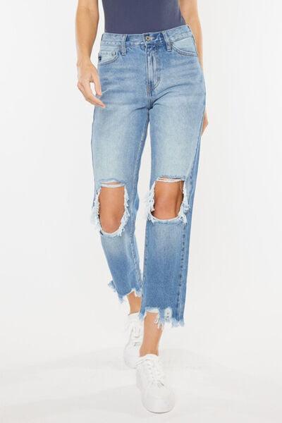 Kancan High Waist Chewed Up Straight Denim - Klazzi Fashion Boutique