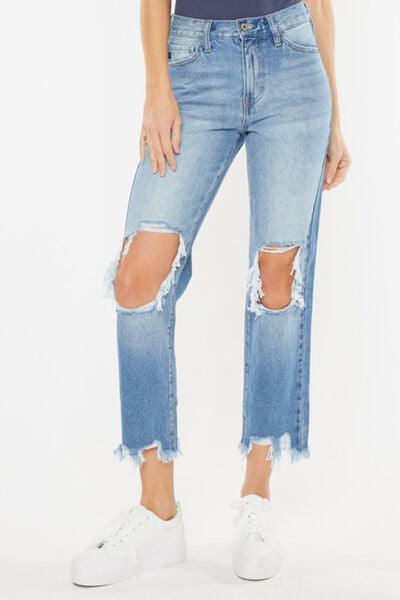 Kancan High Waist Chewed Up Straight Denim - Klazzi Fashion Boutique