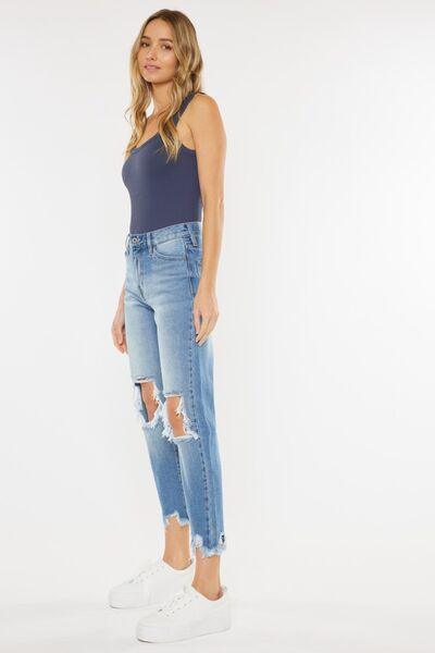 Kancan High Waist Chewed Up Straight Denim - Klazzi Fashion Boutique