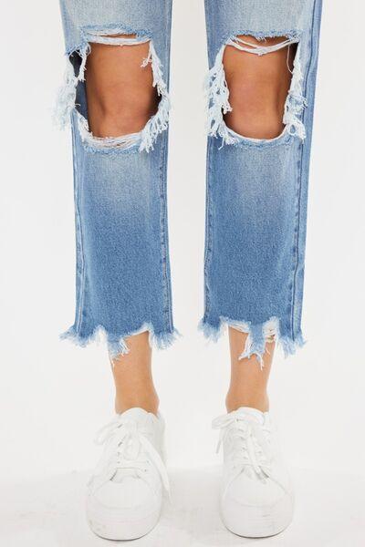 Kancan High Waist Chewed Up Straight Denim - Klazzi Fashion Boutique