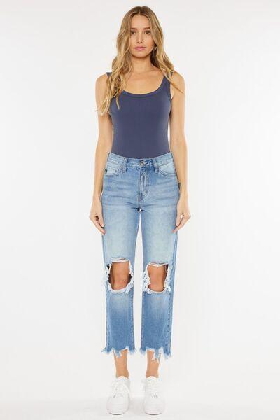 Kancan High Waist Chewed Up Straight Denim - Klazzi Fashion Boutique