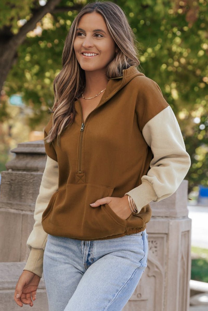 Kangaroo Cinnamon Pocketed Hoodie - Klazzi Fashion Boutique