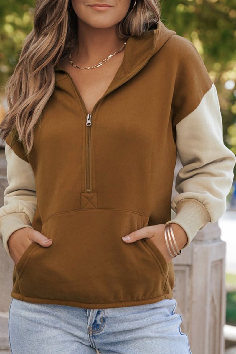 Kangaroo Cinnamon Pocketed Hoodie - Klazzi Fashion Boutique