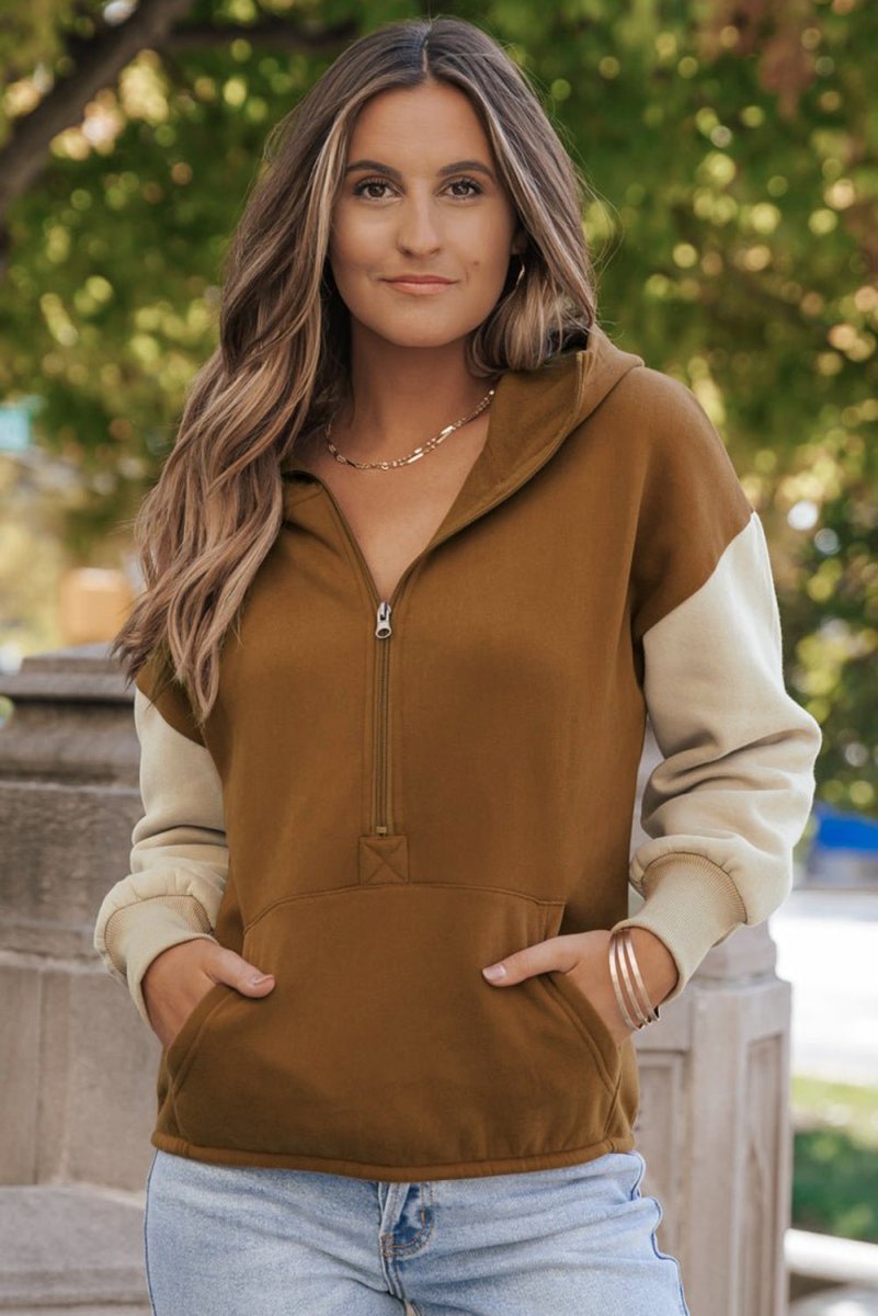 Kangaroo Cinnamon Pocketed Hoodie - Klazzi Fashion Boutique