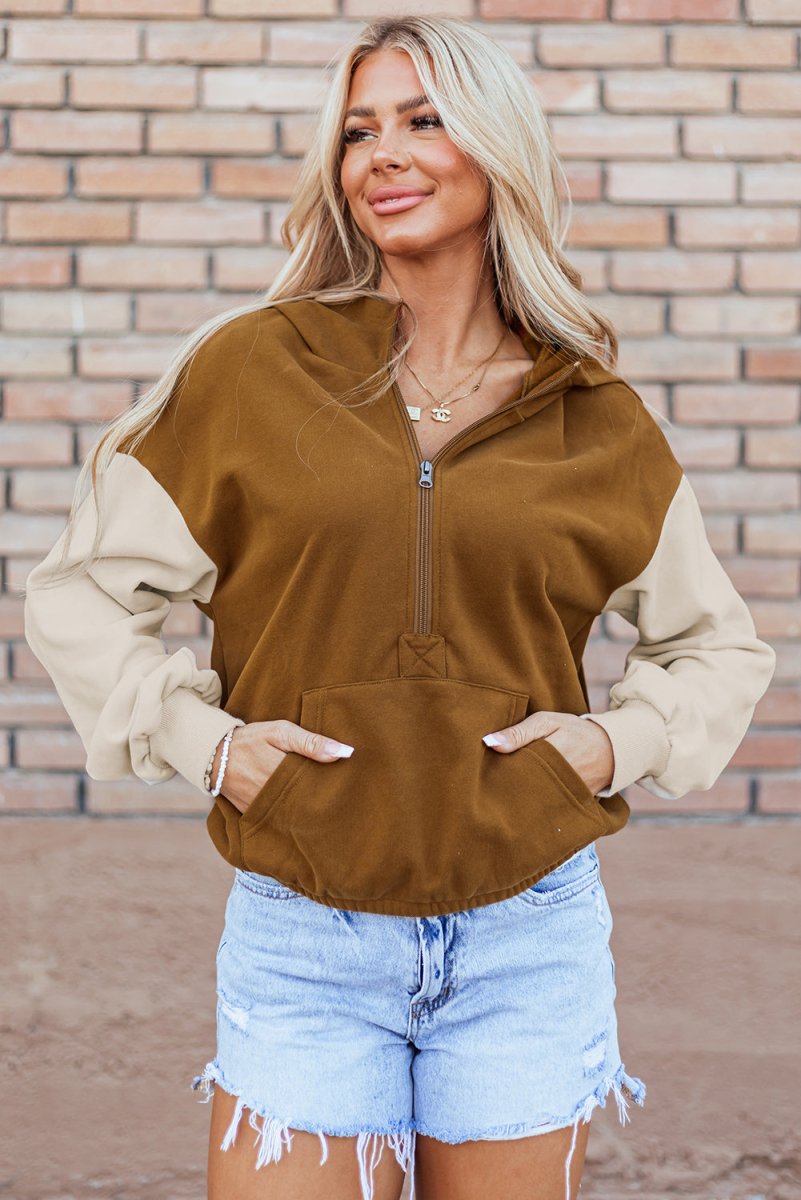 Kangaroo Cinnamon Pocketed Hoodie - Klazzi Fashion Boutique