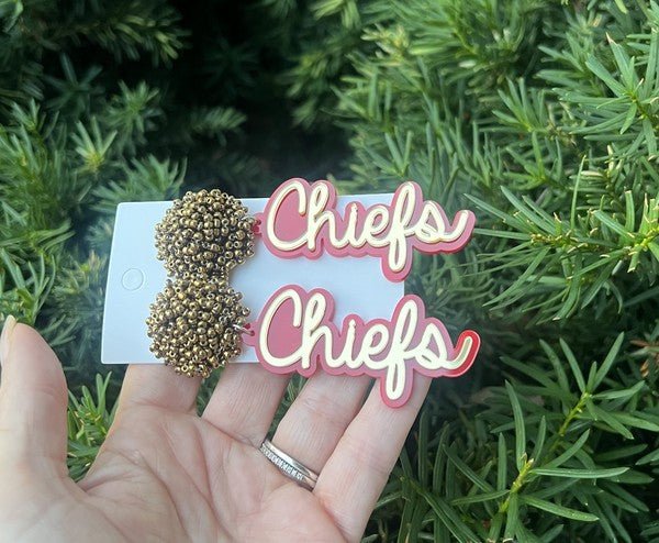 Kansas Chiefs Pom Pom Gold Football Earrings - Klazzi Fashion Boutique